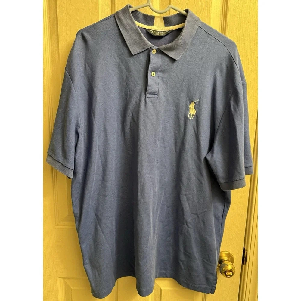 Polo Golf Ralph Lauren Big Pony Blue W/ White‎ Pro Fit 61% Prima Cotton Men 2XL
